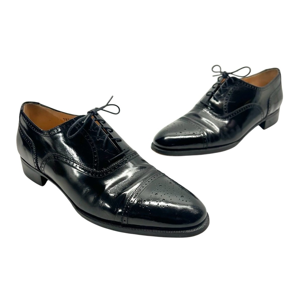 Salvatore Ferragamo Black Leather Oxford Men's Dress Shoes Lace Up Cap Toe 9B